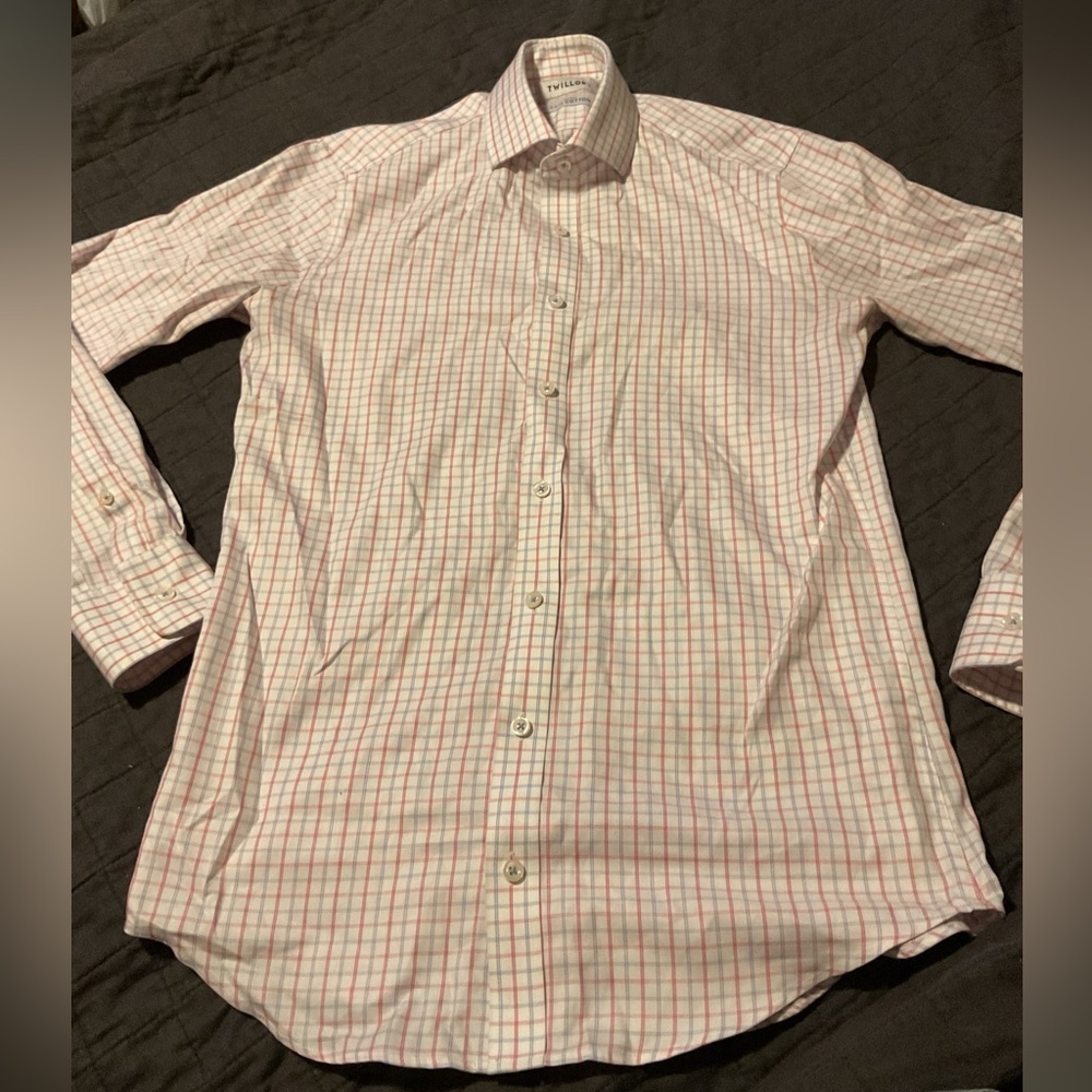 Twillory Mens Tailored‎ Fit Blue & Pink Plaid Long Sleeve